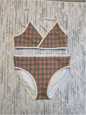 Burberry Girls Archive Beige Crosby Vintage Check Two-Piece Swimsuit Sz 14 Y